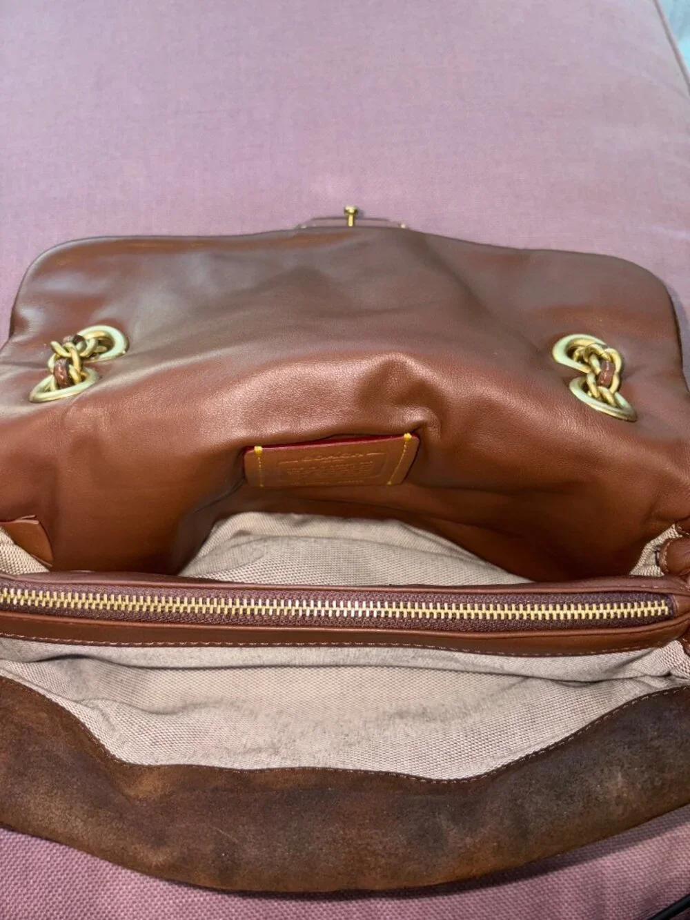 Coach Tabby Shoulder Bag 26 in Warm Brown Womens Suede Brass Hardware